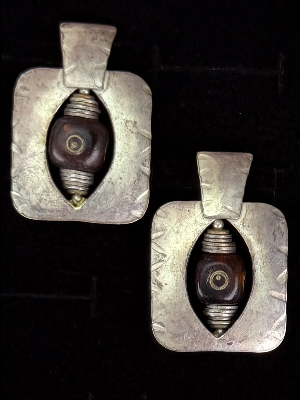 Vintage Marjorie Baer SF Modernist Beaded Geometric Pierced Earrings